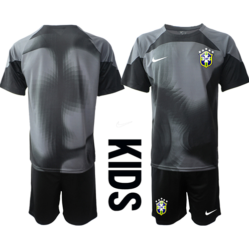 Brazil Golmanski Domaci Dres za djecu SP 2022 Kratak Rukav (+ Kratke hlače)